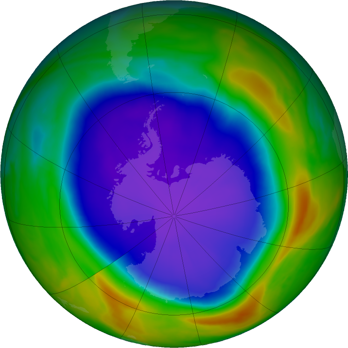 Antarctic ozone map for 10 October 2021